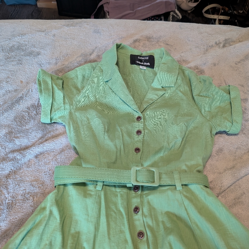 Modcloth X Collectif Caterina/Cherished Era Green Dress - Picture 4 of 6